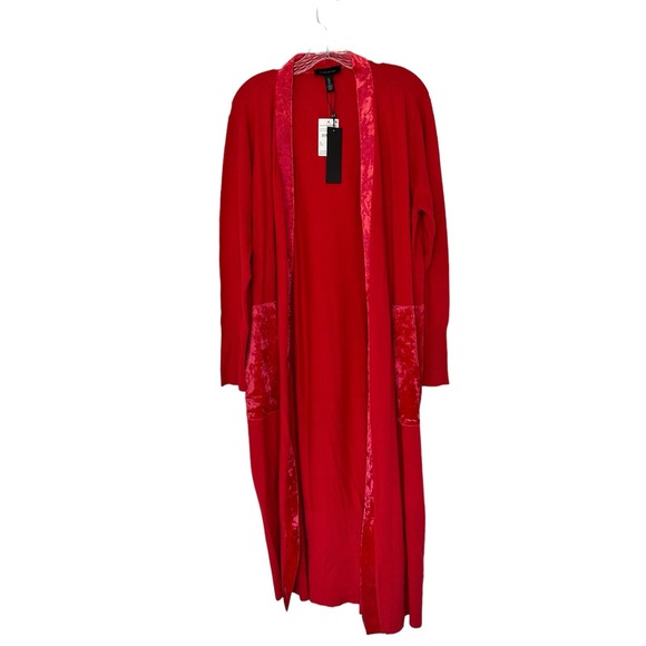 H by Halston Cardigan Basic Classic Red Open Front Long Maxi Duster‎ Size XL - Picture 2 of 9